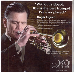 Roger with his Jupiter 1600i in DownBeat ad 31-2010